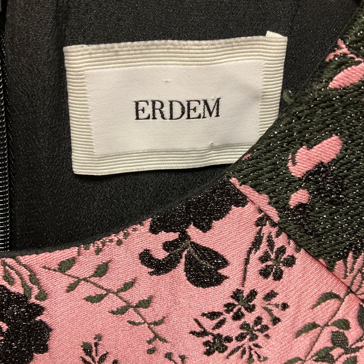 Erdem Pink / Black Indra Pleated Floral Brocade Midi Dress