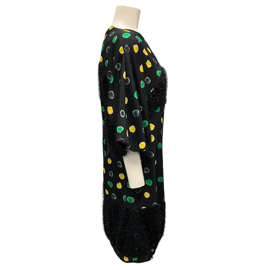 Undercover Black / Yellow / Green Printed Lurex Detail Silk Dress