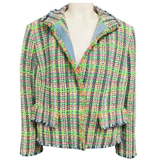 Akris Punto Green Multi Fringed Tweed Jacket