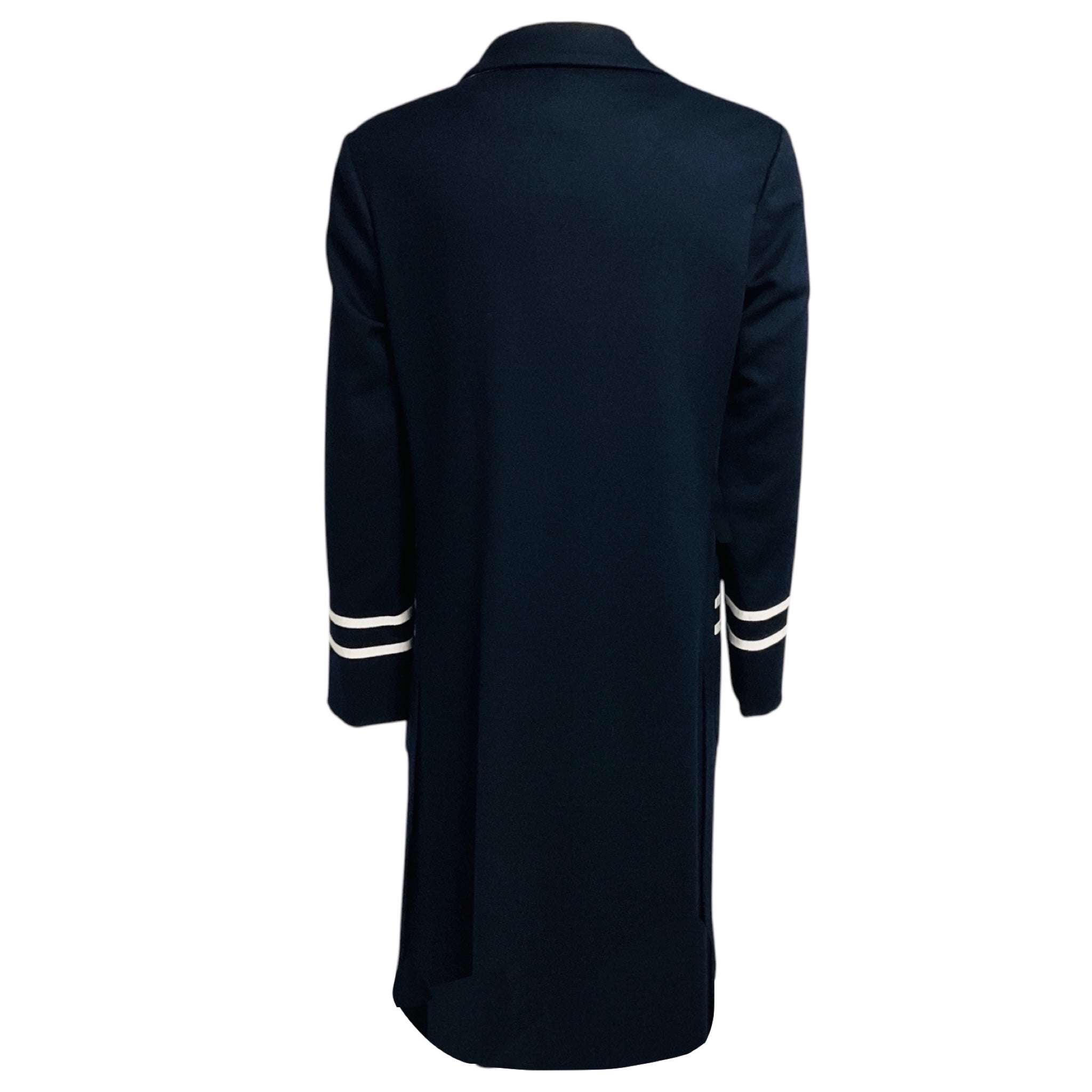 Kiton Navy Blue / White Grosgrain Stripe Trimmed Mid Length Cashmere Coat