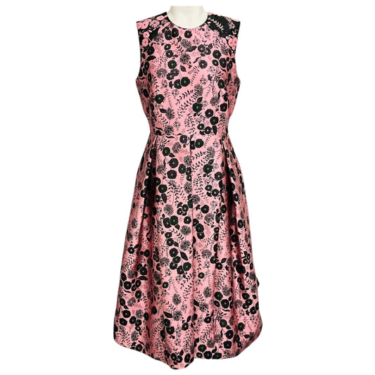 Erdem Pink / Black Indra Pleated Floral Brocade Midi Dress