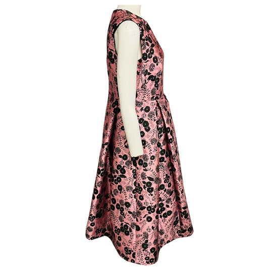 Erdem Pink / Black Indra Pleated Floral Brocade Midi Dress