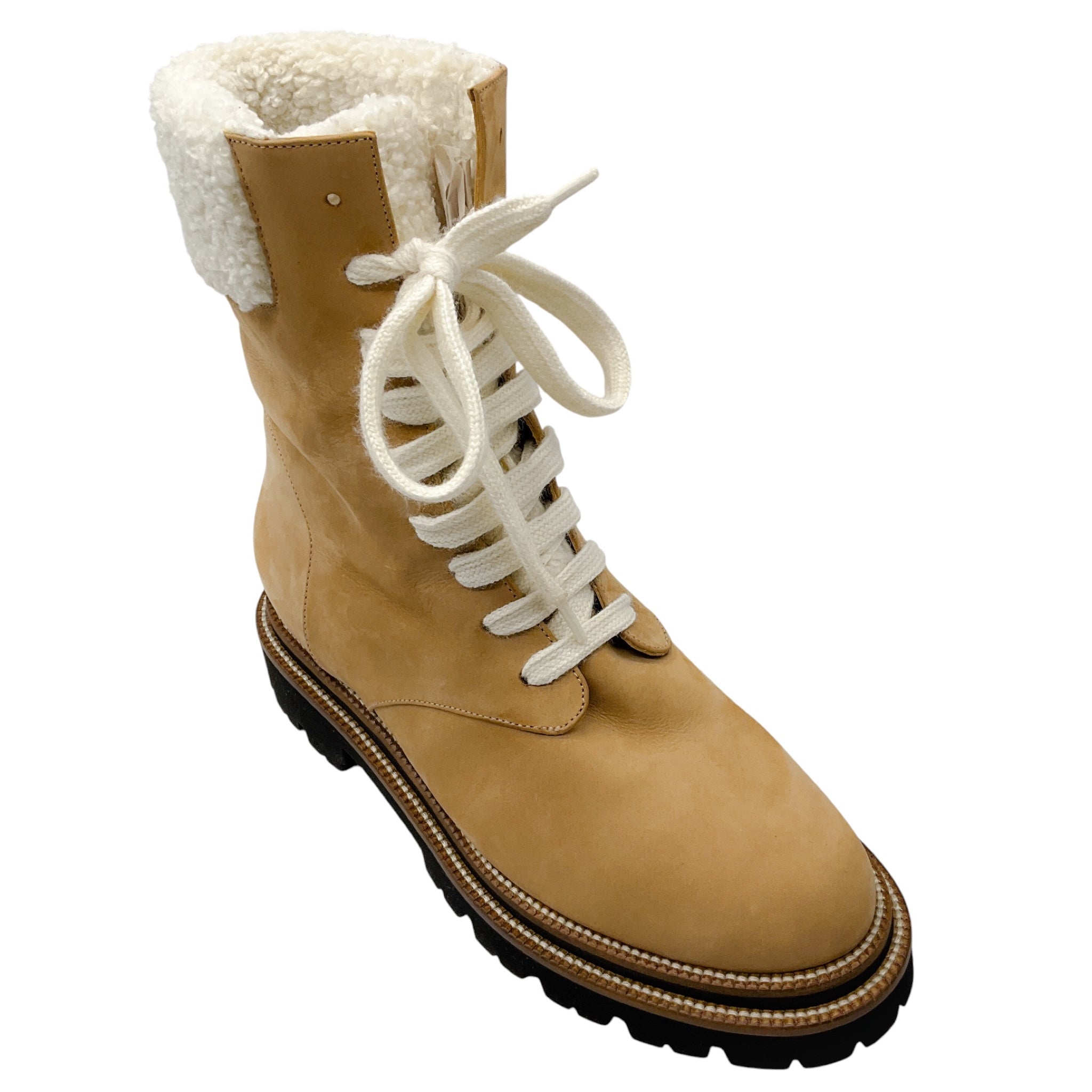Peserico Amber Beige Nubuck Leather Combat Boots