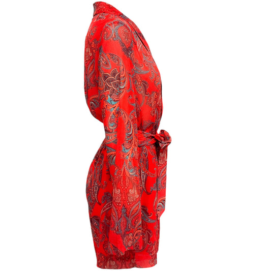 L'Agence Fire Red Multi Arabell Large Paisley Tie Waist Romper