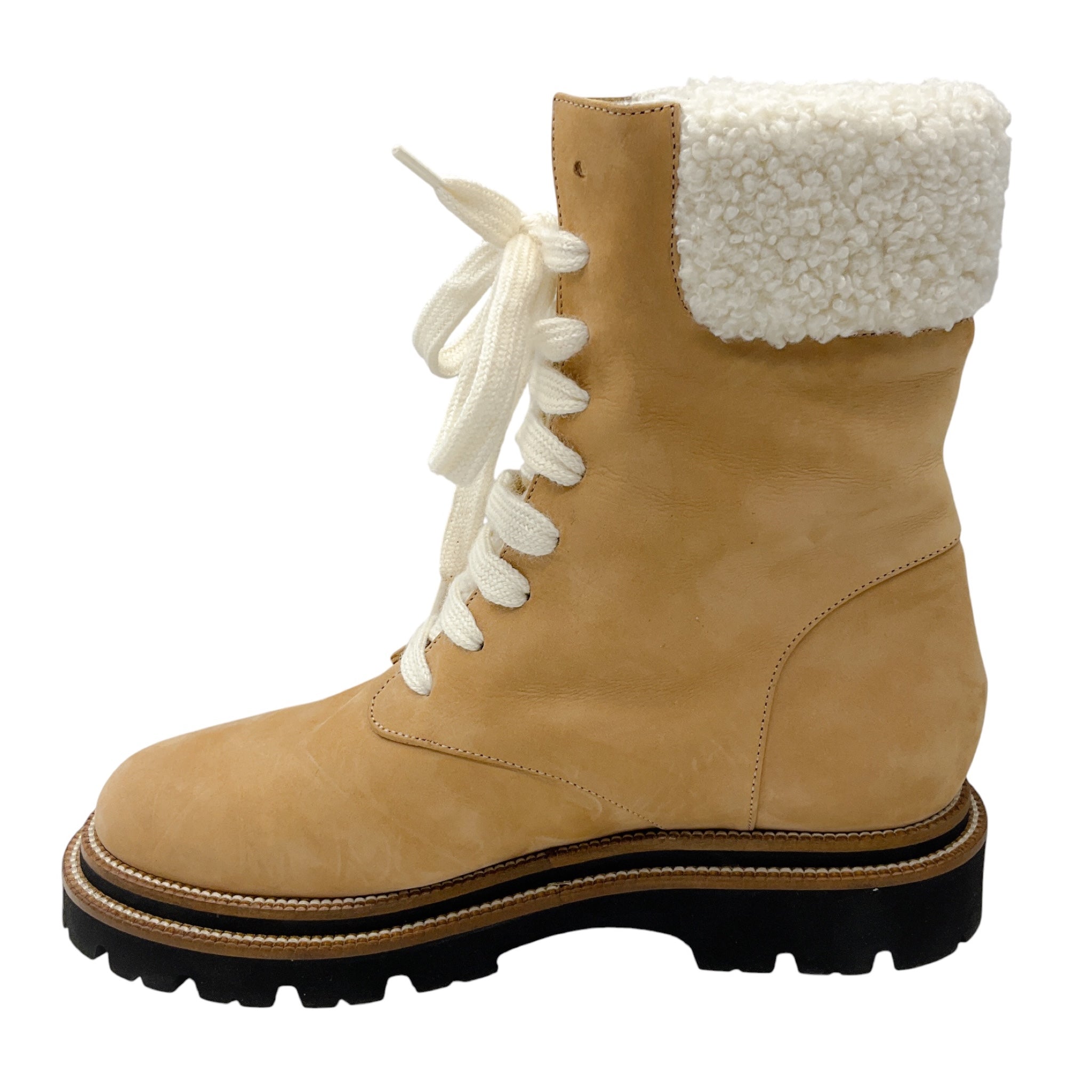 Peserico Amber Beige Nubuck Leather Combat Boots
