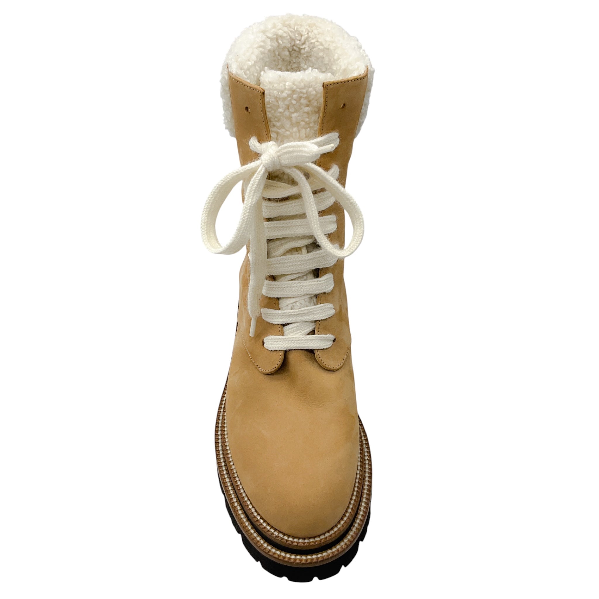 Peserico Amber Beige Nubuck Leather Combat Boots