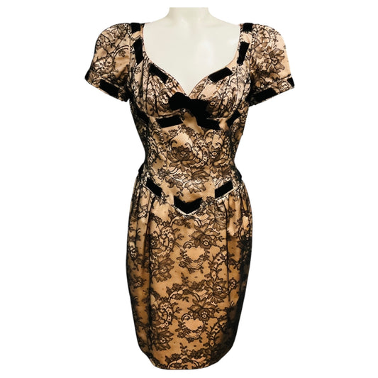 Thierry Mugler Vintage Nude / Black Floral Lace Midi Dress