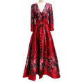 Load image into Gallery viewer, Carolina Herrera Deep Red Multi Belted Floral Jacquard Gown / Formal Dress
