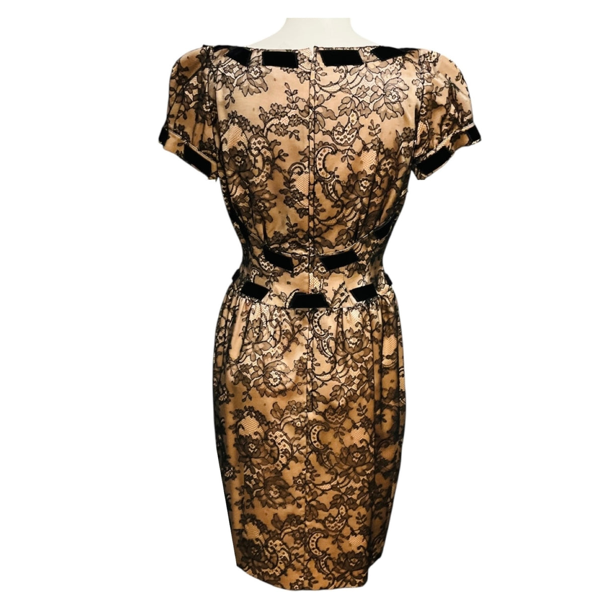 Thierry Mugler Vintage Nude / Black Floral Lace Midi Dress