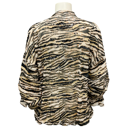 Redemption Beige / Tan / Black Sequined Leopard Printed Chiffon Top