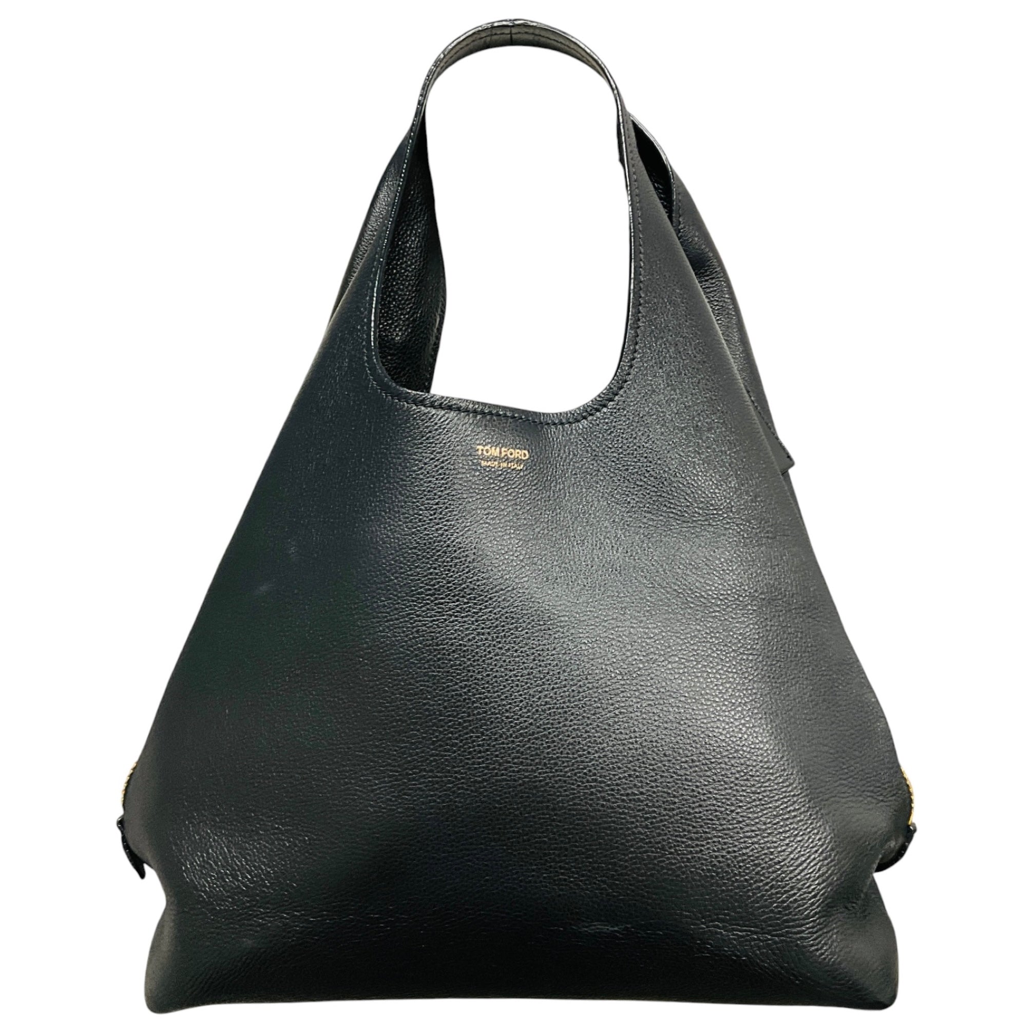 Tom Ford Black / Gold Zipper Detail Grained Leather Hobo Bag