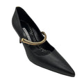 Load image into Gallery viewer, Manolo Blahnik Black Pointed Toe Leather Pumps with Gold Strap
