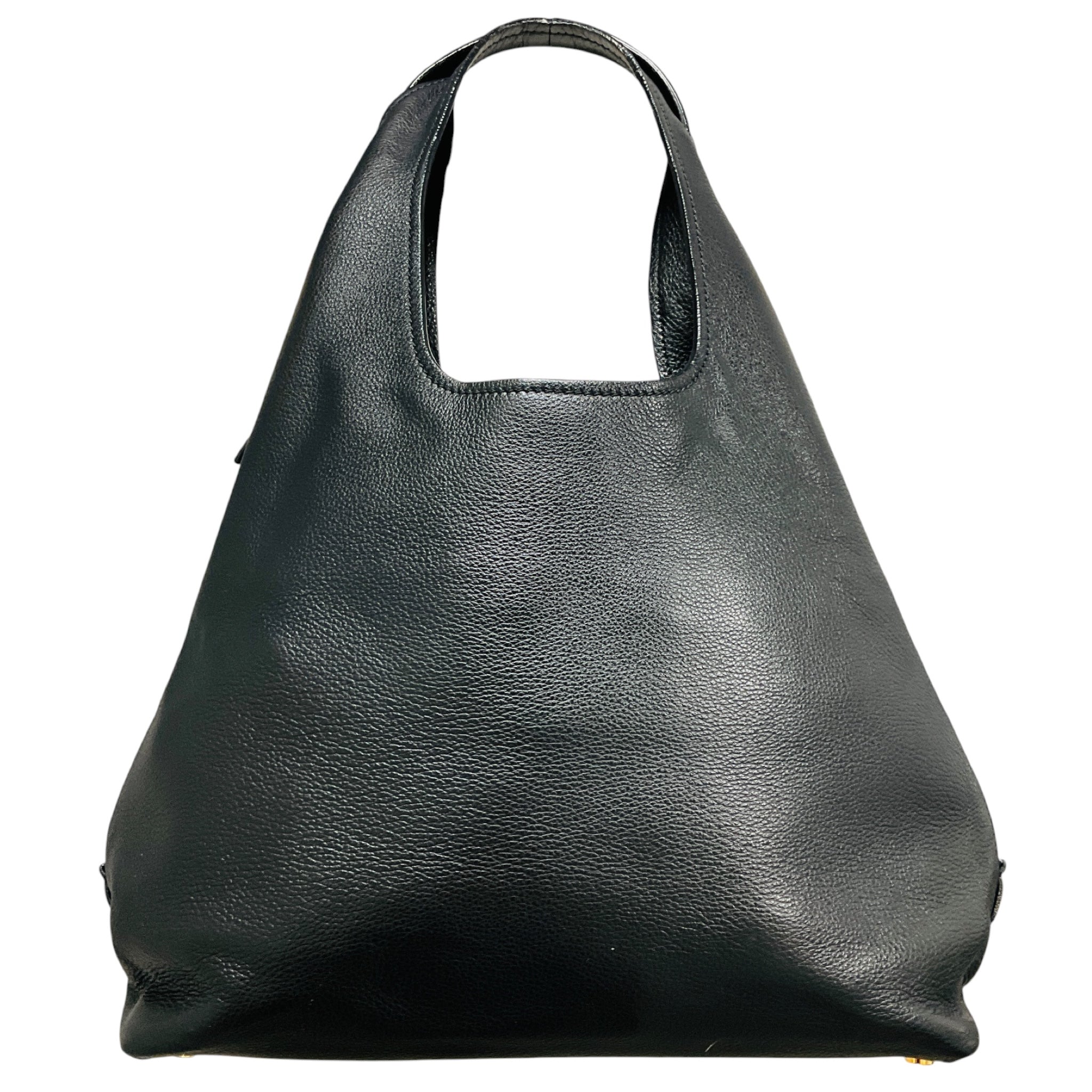 Tom Ford Black / Gold Zipper Detail Grained Leather Hobo Bag