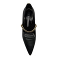 Load image into Gallery viewer, Manolo Blahnik Black Pointed Toe Leather Pumps with Gold Strap

