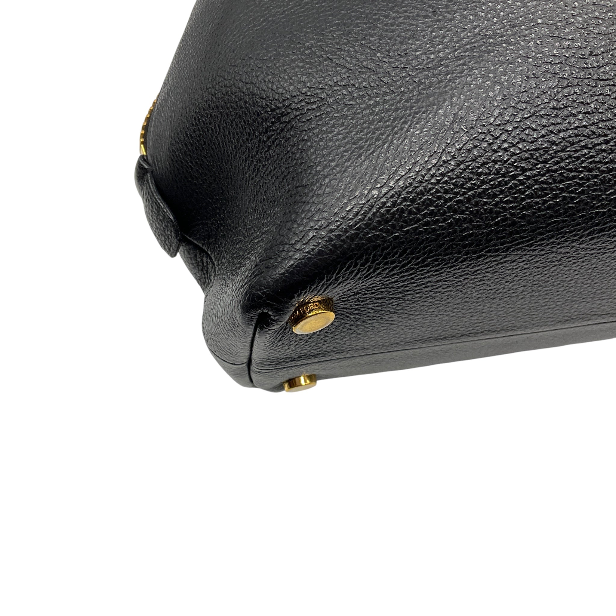 Tom Ford Black / Gold Zipper Detail Grained Leather Hobo Bag