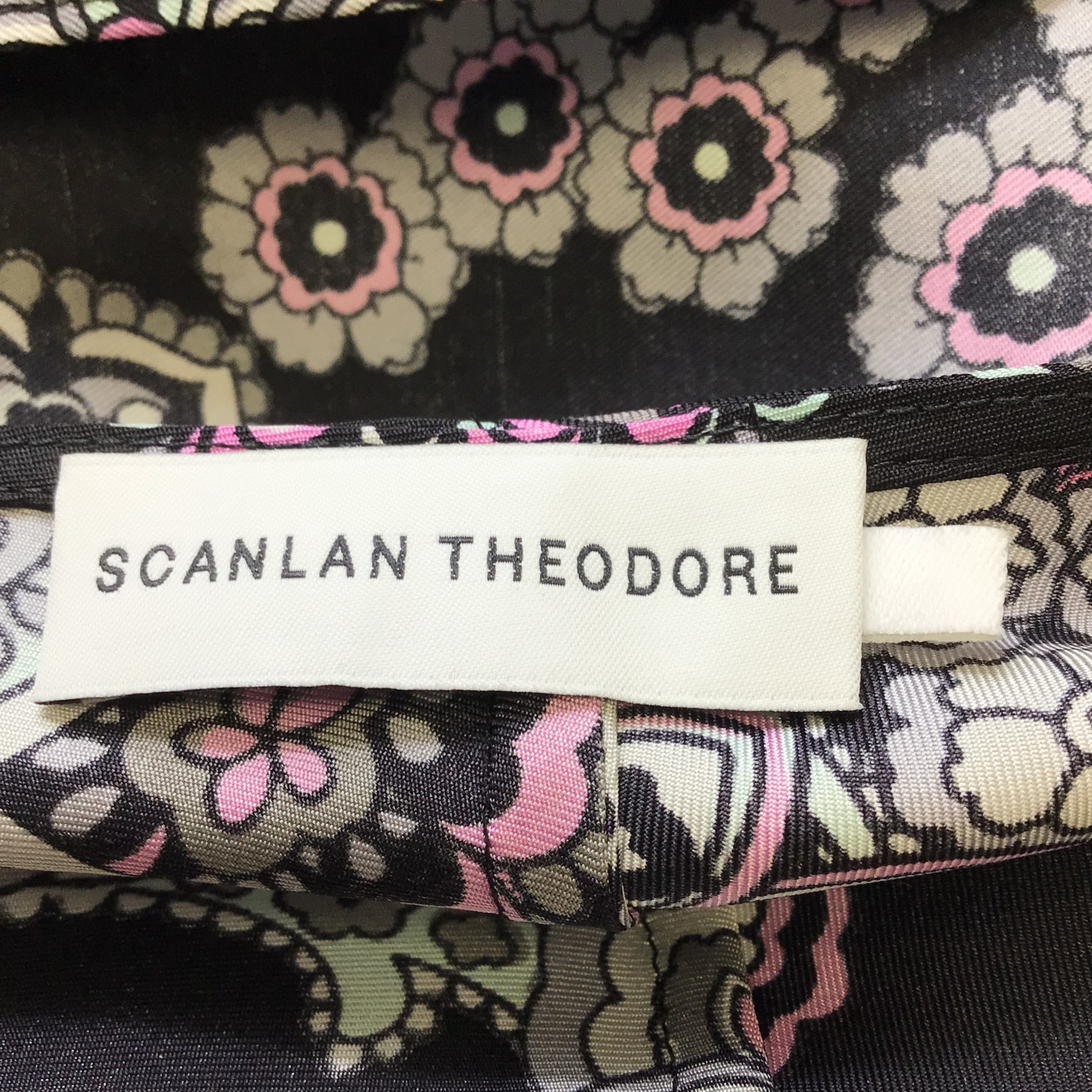 Scanlan Theodore Black / Pink Multi Printed Silk Midi Dress