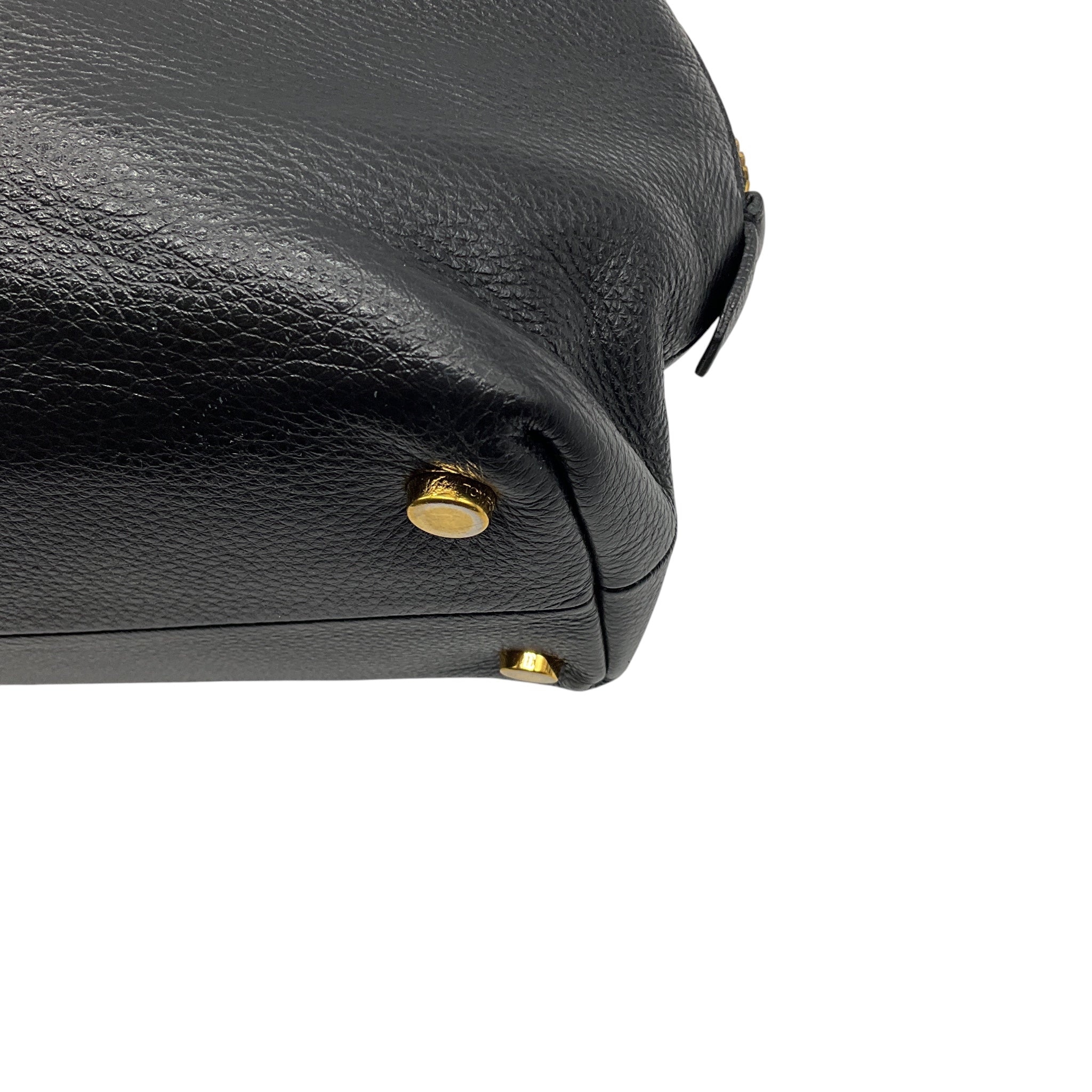 Tom Ford Black / Gold Zipper Detail Grained Leather Hobo Bag