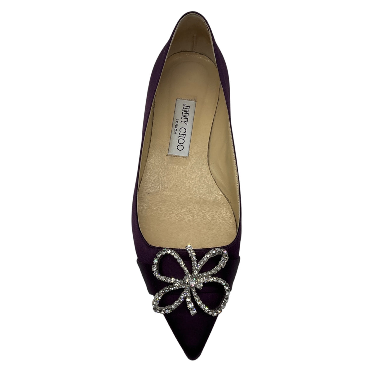 Jimmy Choo Purple Crystal Embellished Pointed Toe Satin Flats