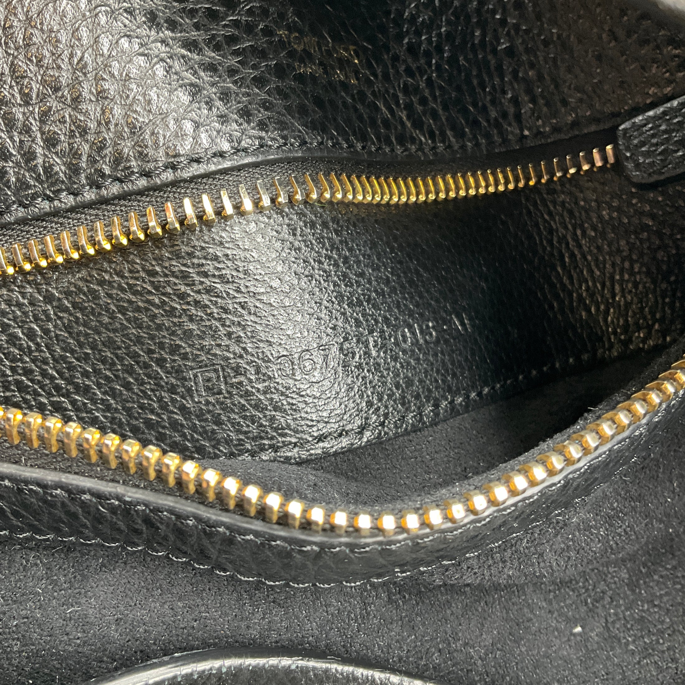 Tom Ford Black / Gold Zipper Detail Grained Leather Hobo Bag