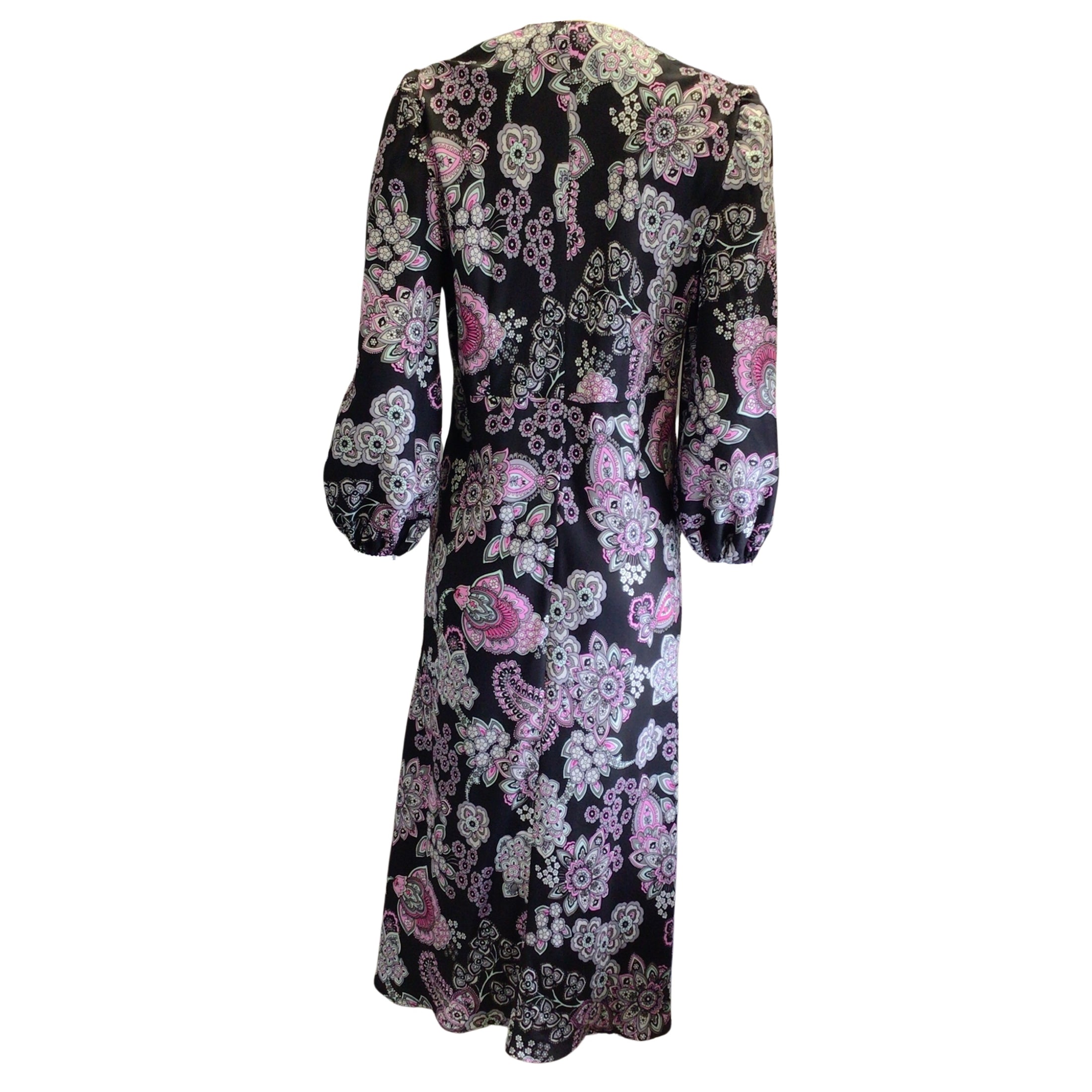 Scanlan Theodore Black / Pink Multi Printed Silk Midi Dress