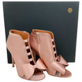 Load image into Gallery viewer, Laurence Dacade Champagne Satin Peep Toe Booties with Bow
