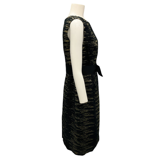 Carolina Herrera Black / Gold Metallic Sleeveless Boucle Knit Wool Dress