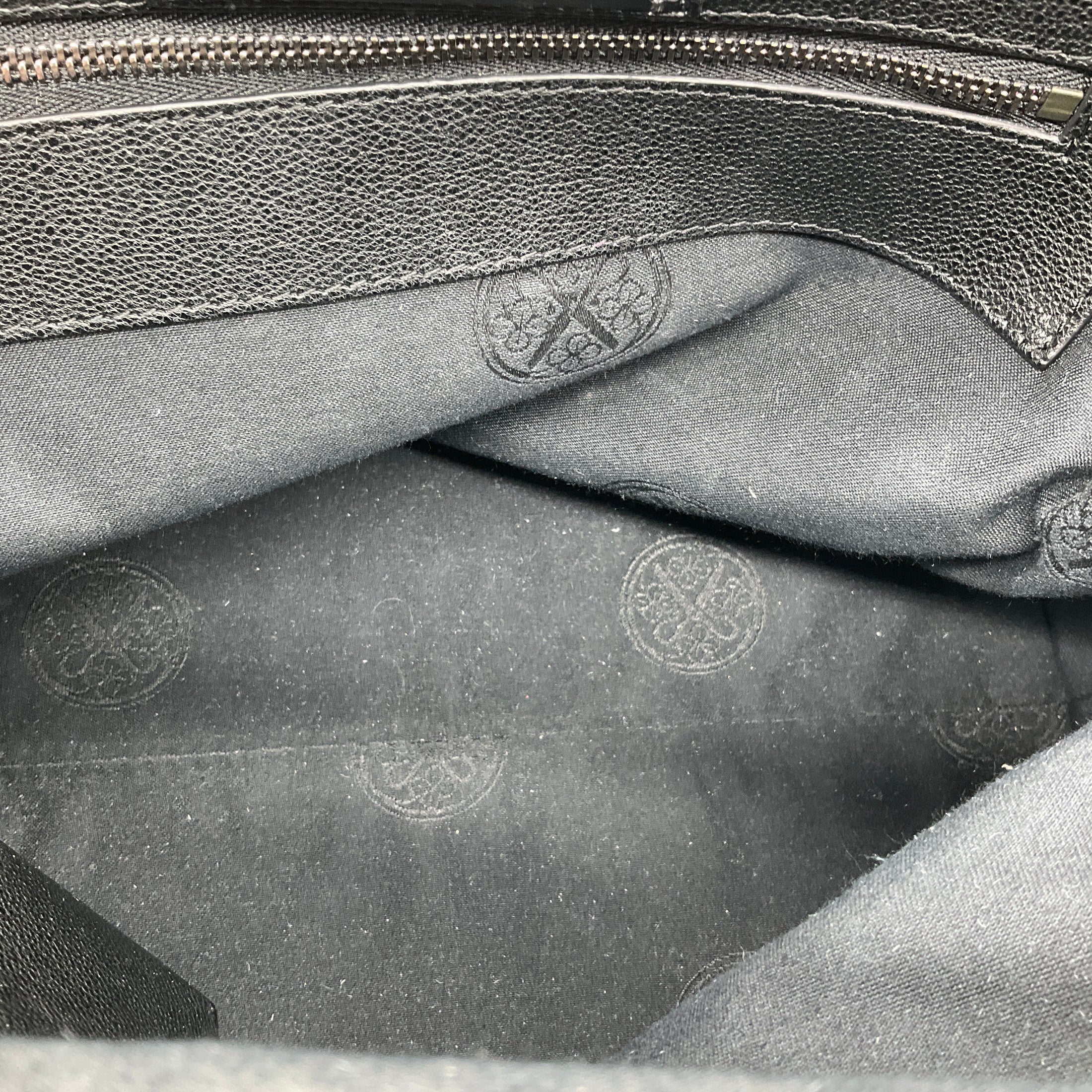 Perrin Paris Black Woven Leather Satchel Top Handle Bag