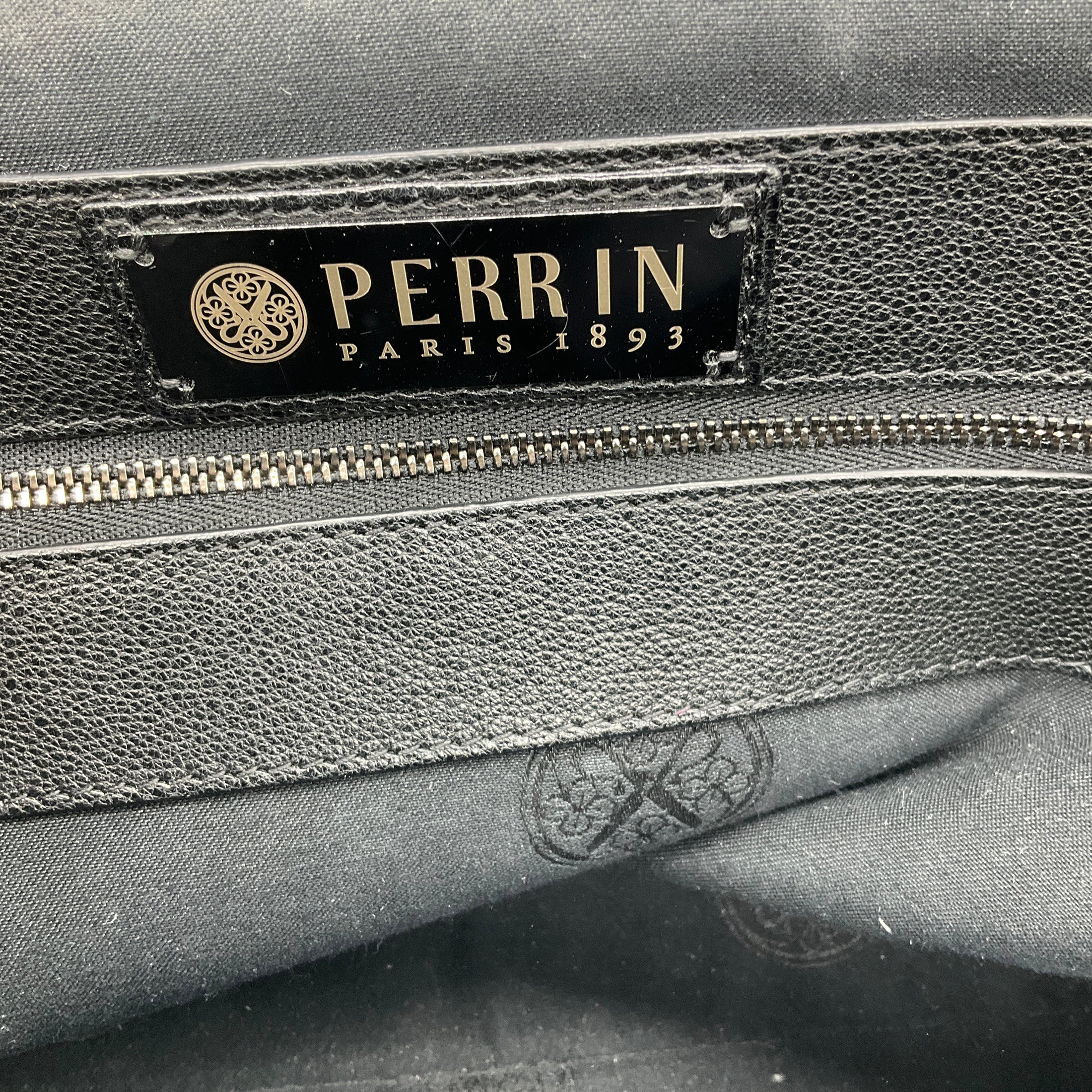 Perrin Paris Black Woven Leather Satchel Top Handle Bag