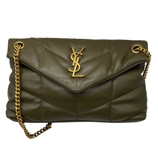 Saint Laurent Olive Green Quilted Lambskin Small Loulou Puffer Monogram Shoulder Bag