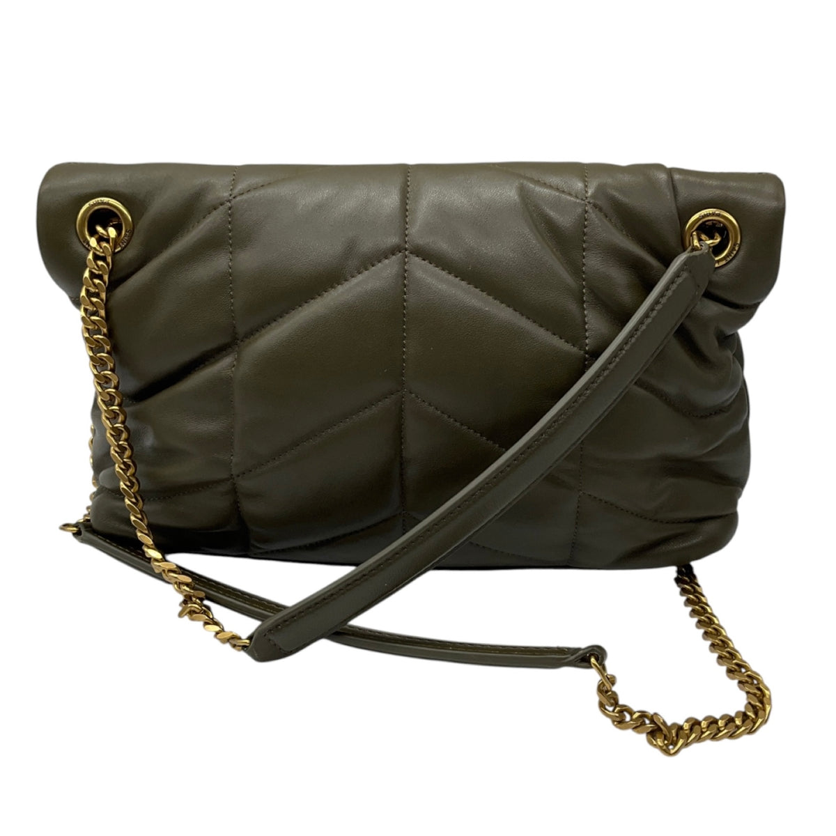 Saint Laurent Olive Green Quilted Lambskin Small Loulou Puffer Monogram Shoulder Bag