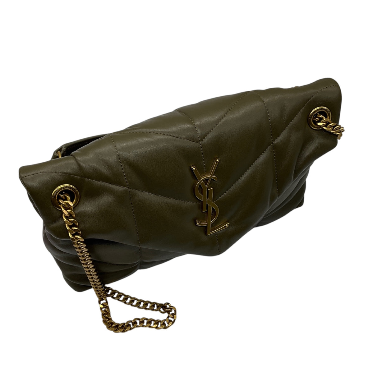 Saint Laurent Olive Green Quilted Lambskin Small Loulou Puffer Monogram Shoulder Bag