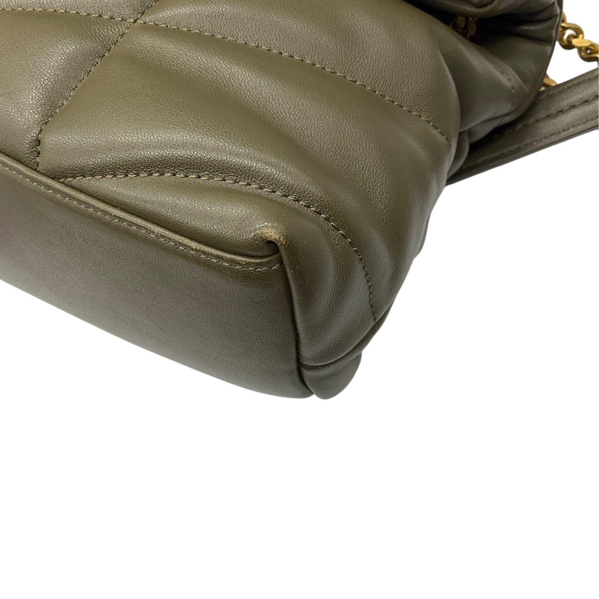 Saint Laurent Olive Green Quilted Lambskin Small Loulou Puffer Monogram Shoulder Bag