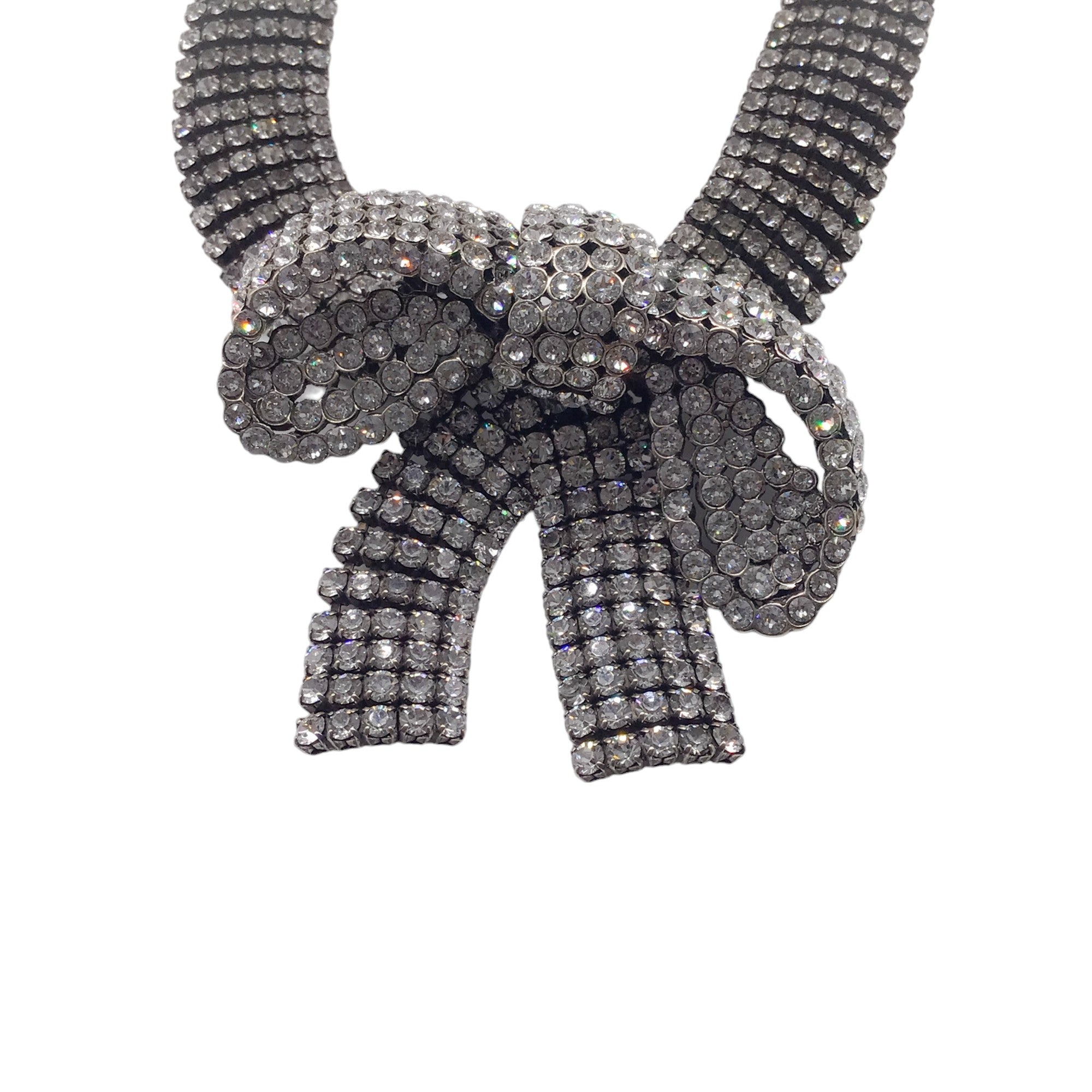 Balenciaga Silver Crystal Embellished Bow Necklace