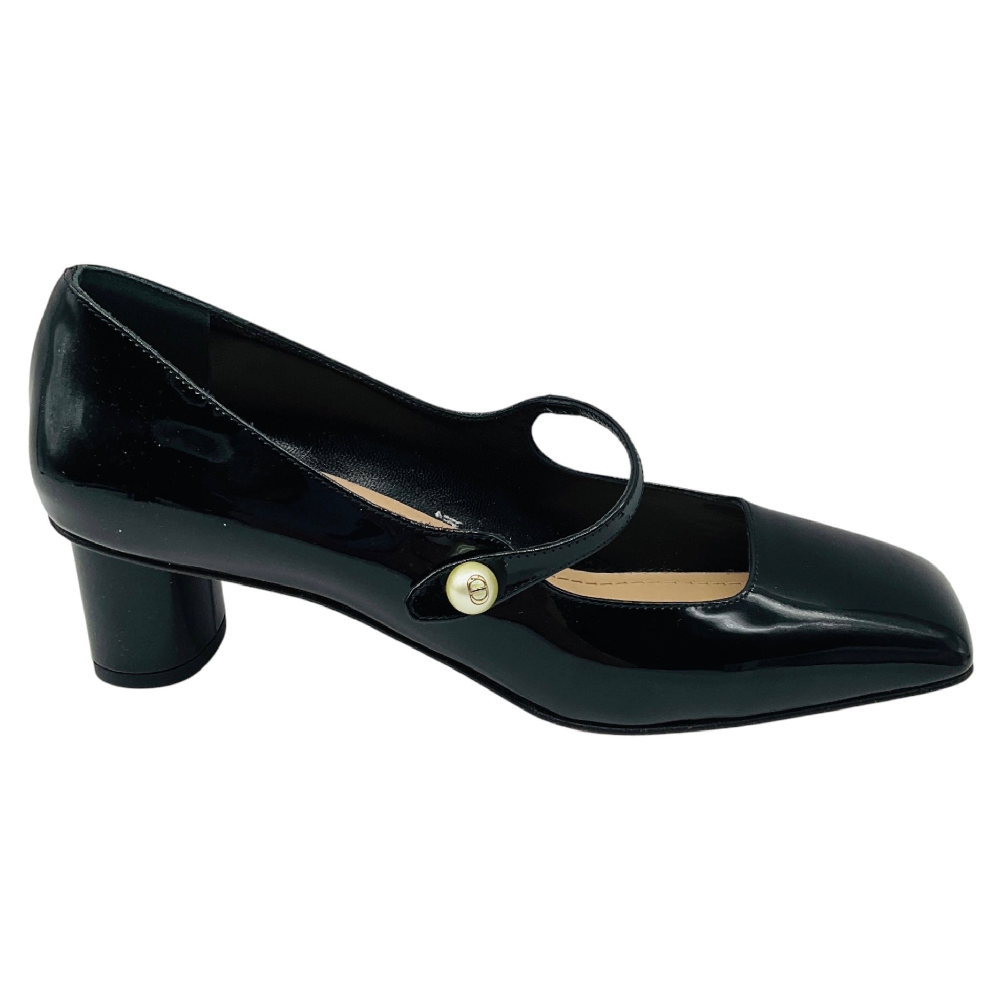 Christian Dior Black Jolie Dior Patent Calfskin Pumps with Pearl Accent