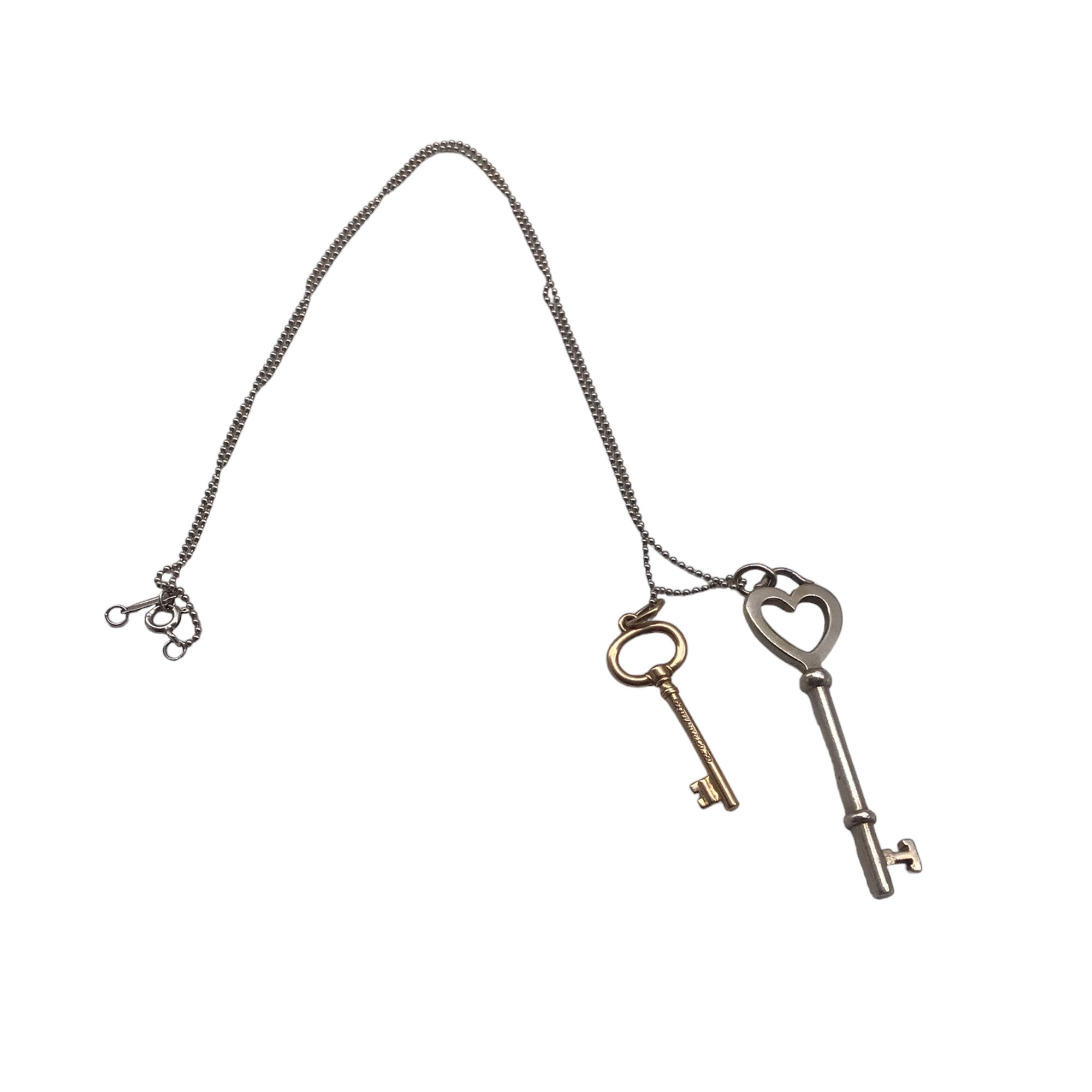 Tiffany & Co. Silver / Gold 925 Sterling Silver Heart Key Pendant and Gold 750 Key Pendant Necklace
