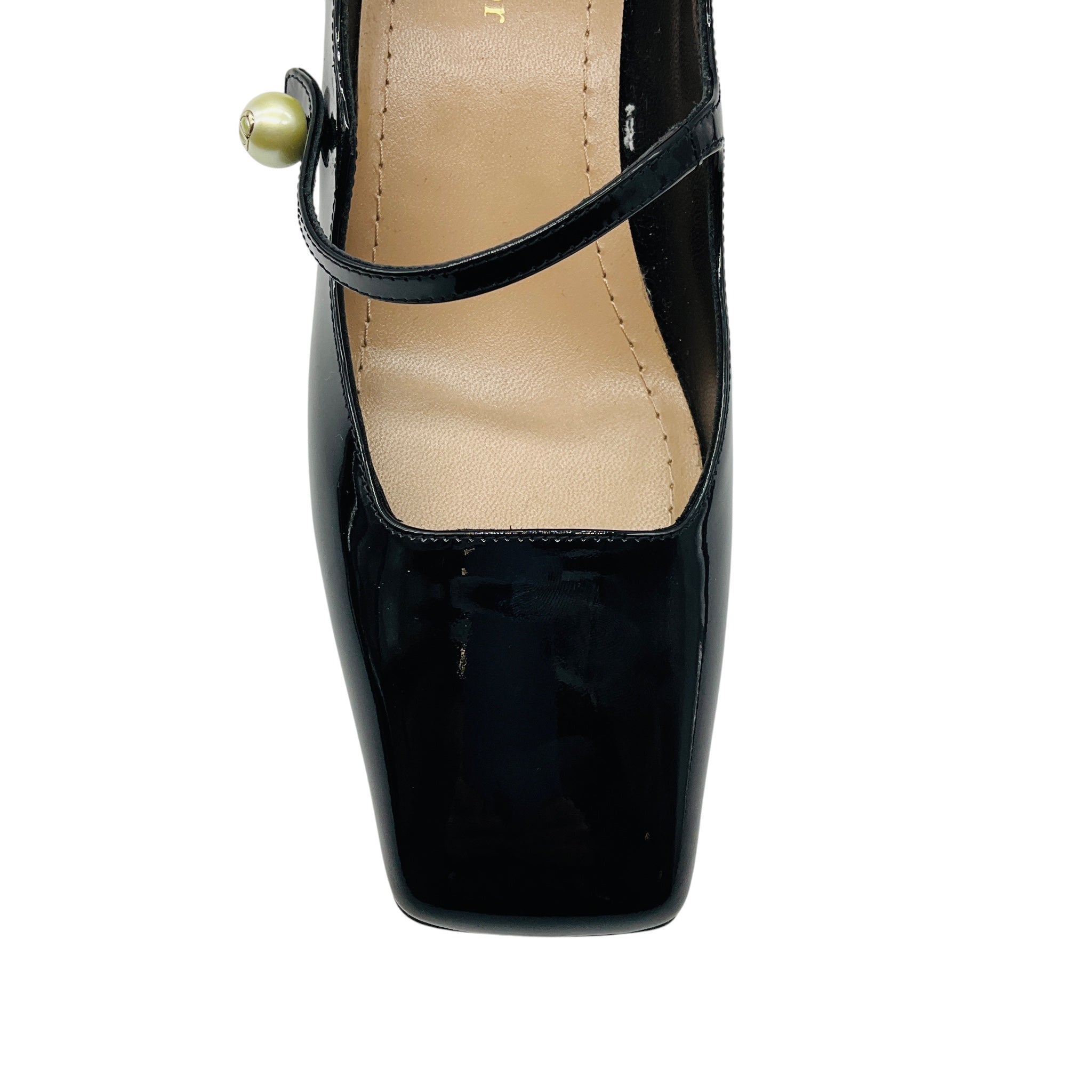 Christian Dior Black Jolie Dior Patent Calfskin Pumps with Pearl Accent
