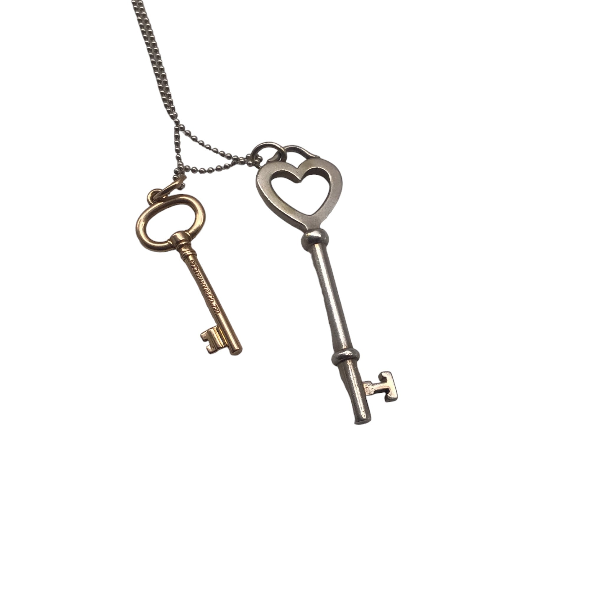 Tiffany & Co. Silver / Gold 925 Sterling Silver Heart Key Pendant and Gold 750 Key Pendant Necklace