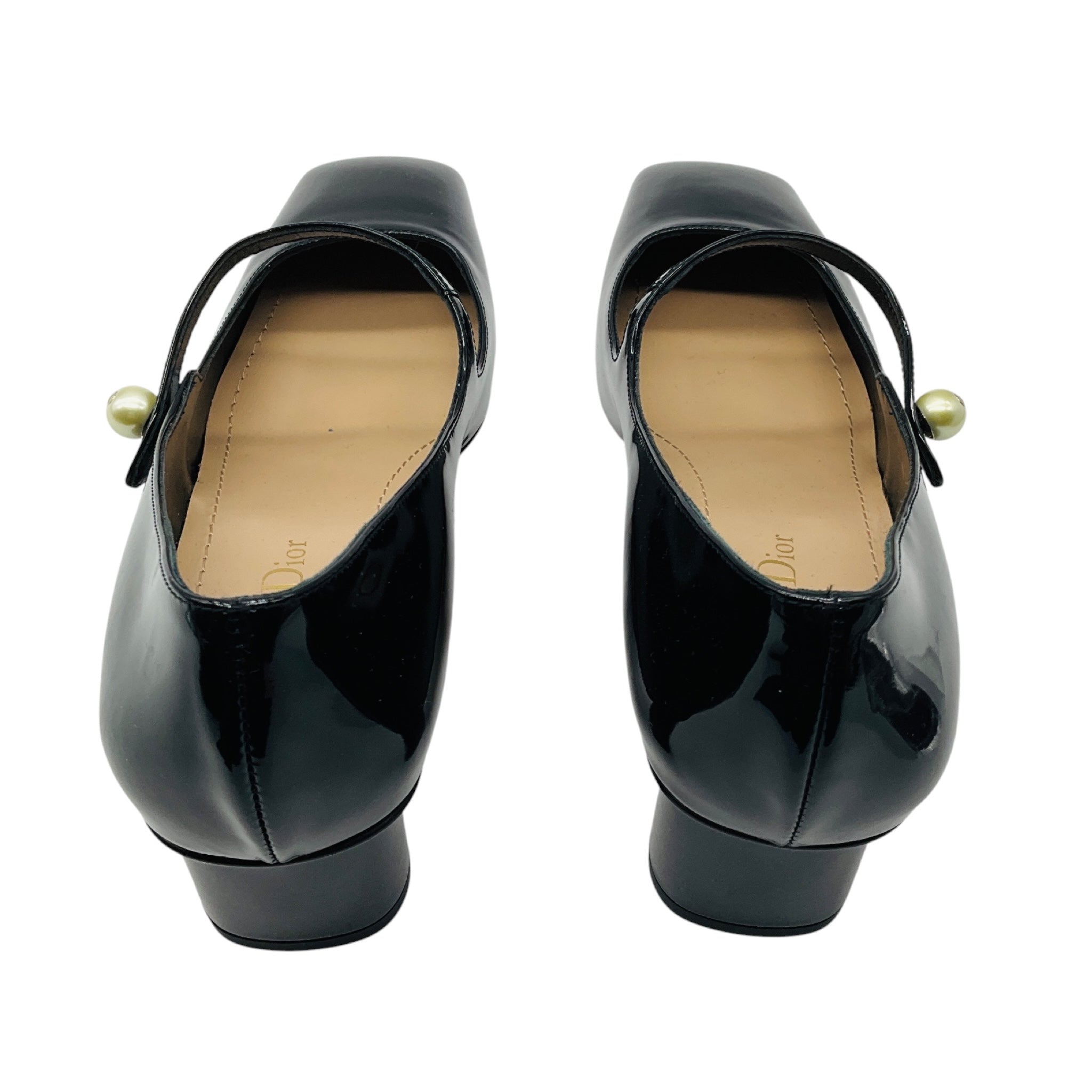 Christian Dior Black Jolie Dior Patent Calfskin Pumps with Pearl Accent