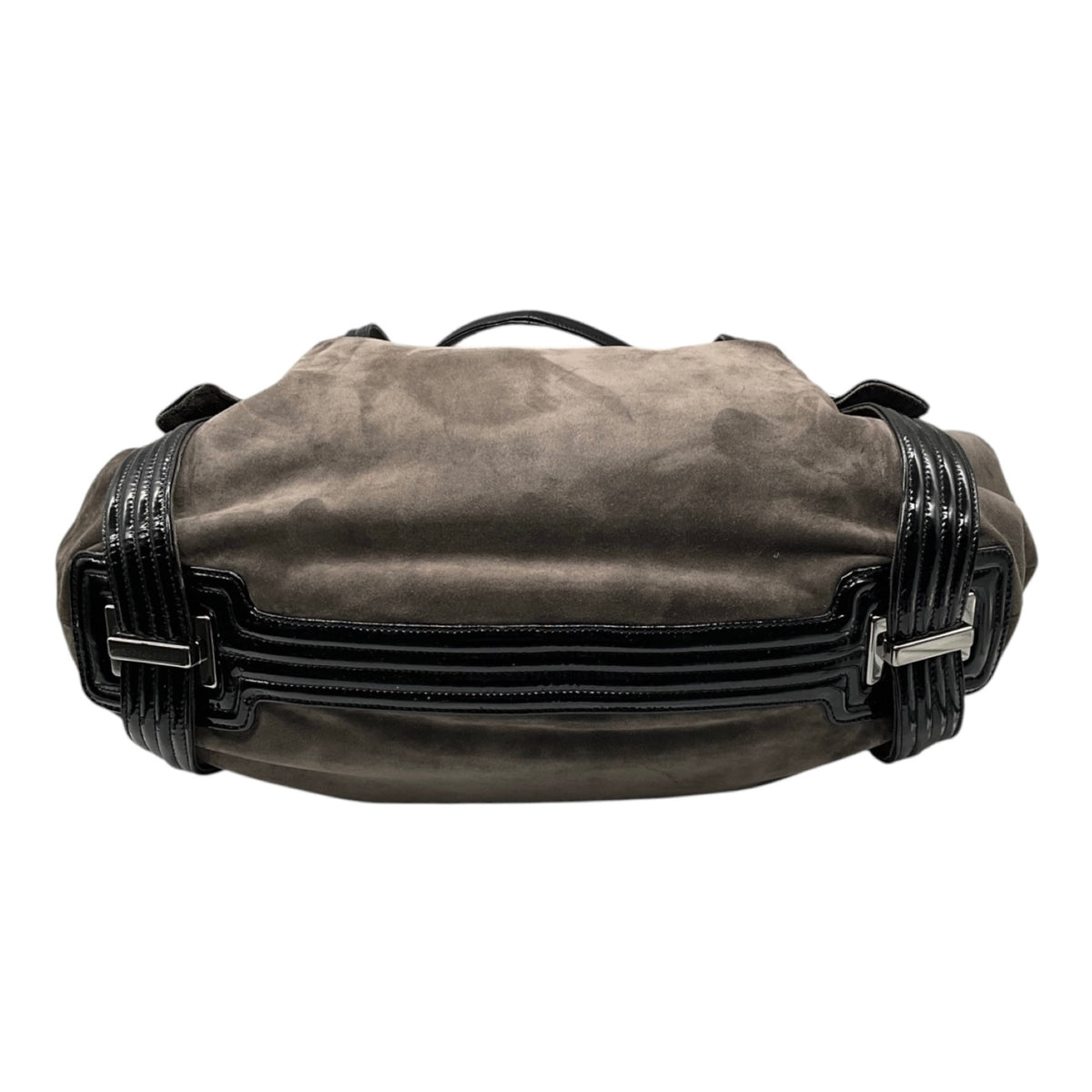Roger Vivier Grey / Black Patent Leather Trimmed Suede Tote Handbag
