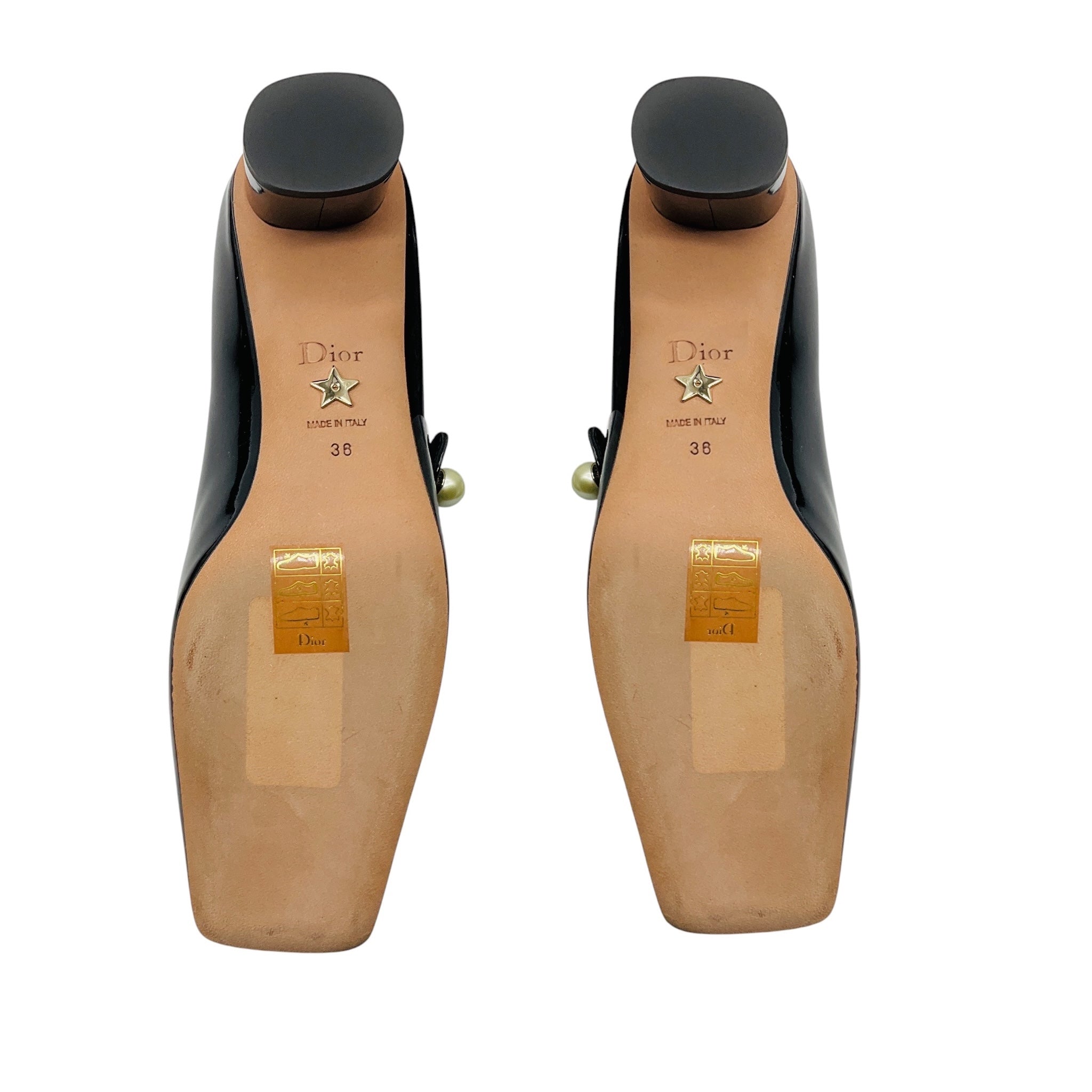 Christian Dior Black Jolie Dior Patent Calfskin Pumps with Pearl Accent