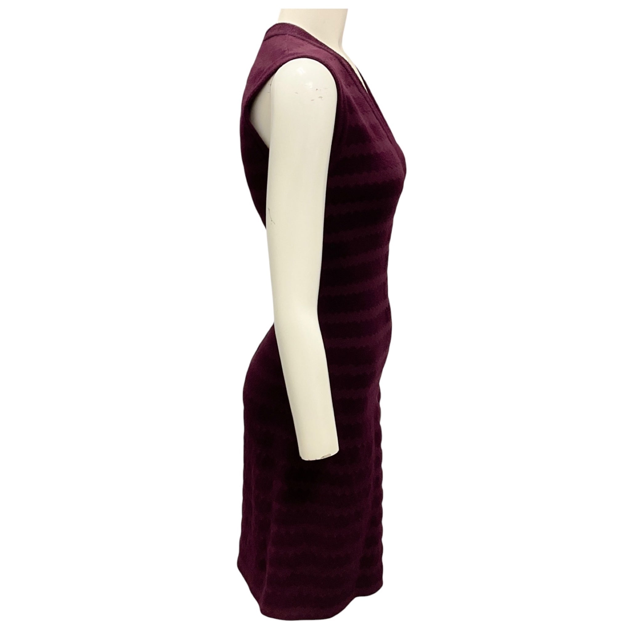 Alaia Burgundy Sleeveless V Neck Stretch Knit Dress