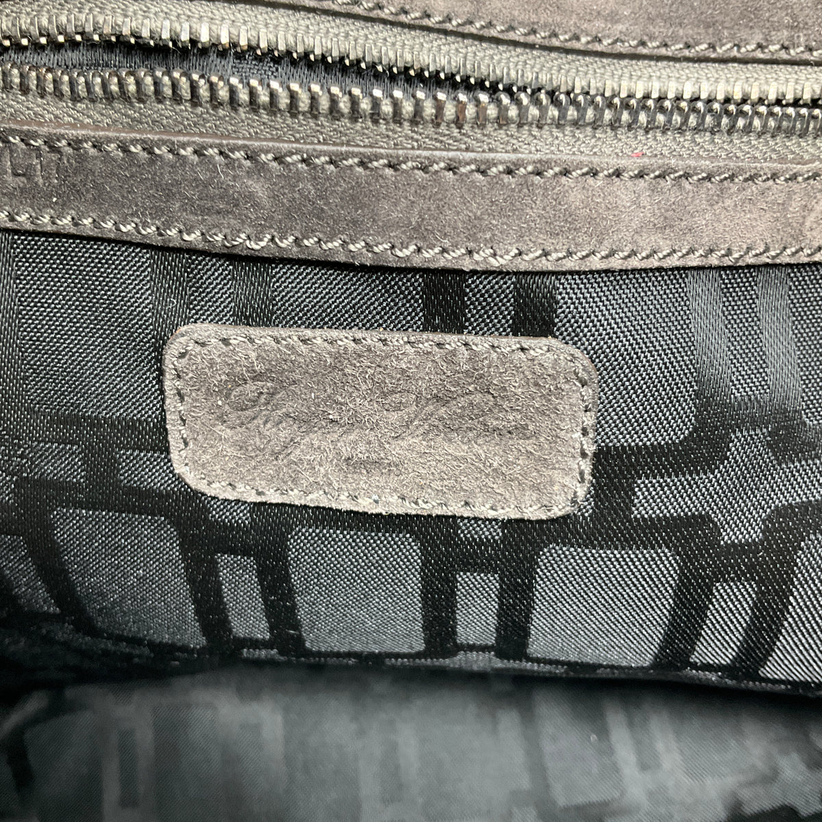 Roger Vivier Grey / Black Patent Leather Trimmed Suede Tote Handbag