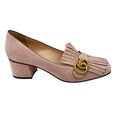 Load image into Gallery viewer, Gucci Crystal Pink / Gold GG Kiltie Fringe Mid Heel Suede Pump
