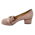 Load image into Gallery viewer, Gucci Crystal Pink / Gold GG Kiltie Fringe Mid Heel Suede Pump
