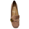 Load image into Gallery viewer, Gucci Crystal Pink / Gold GG Kiltie Fringe Mid Heel Suede Pump
