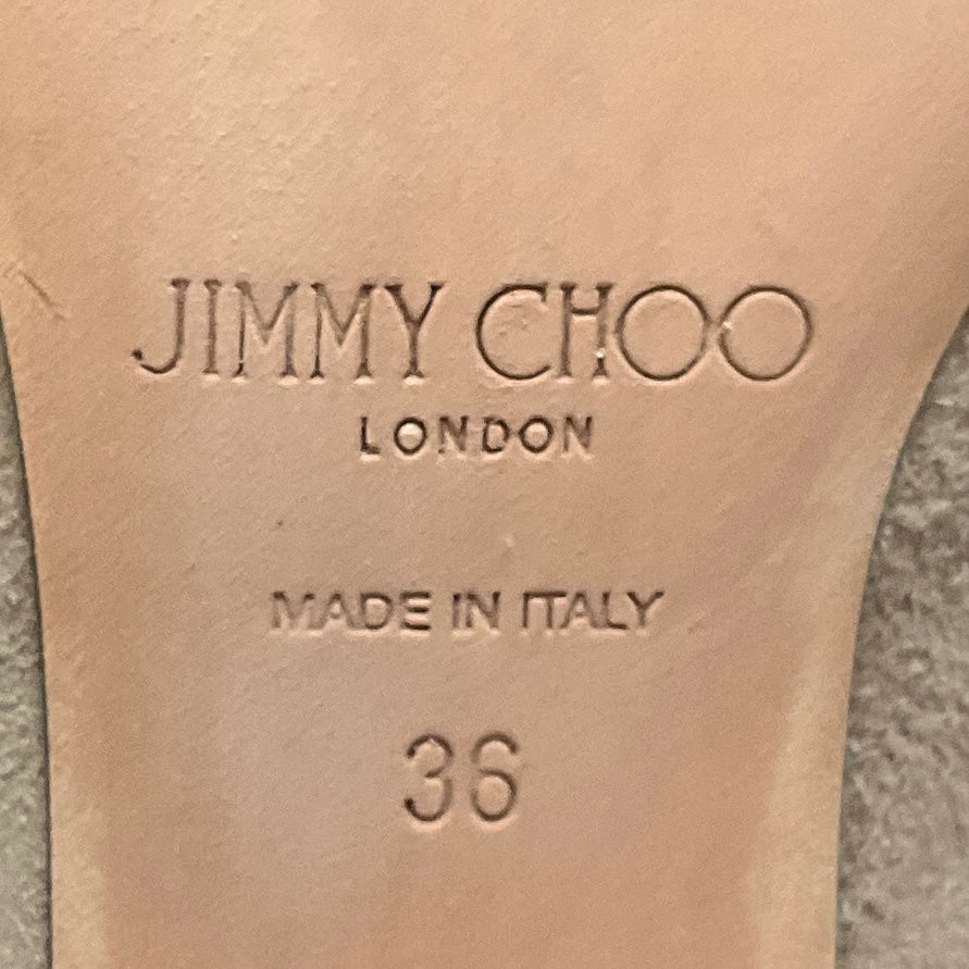 Jimmy Choo Nude Round Toe Suede Pumps with Gold Heel