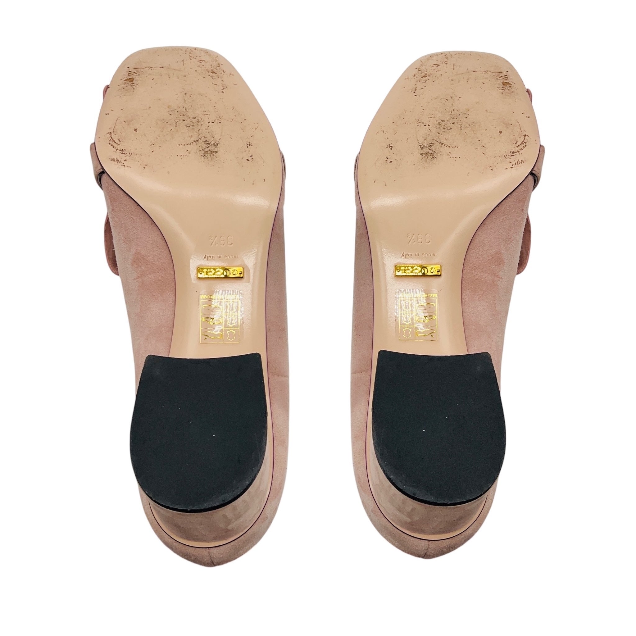Gucci Crystal Pink / Gold GG Kiltie Fringe Mid Heel Suede Pump