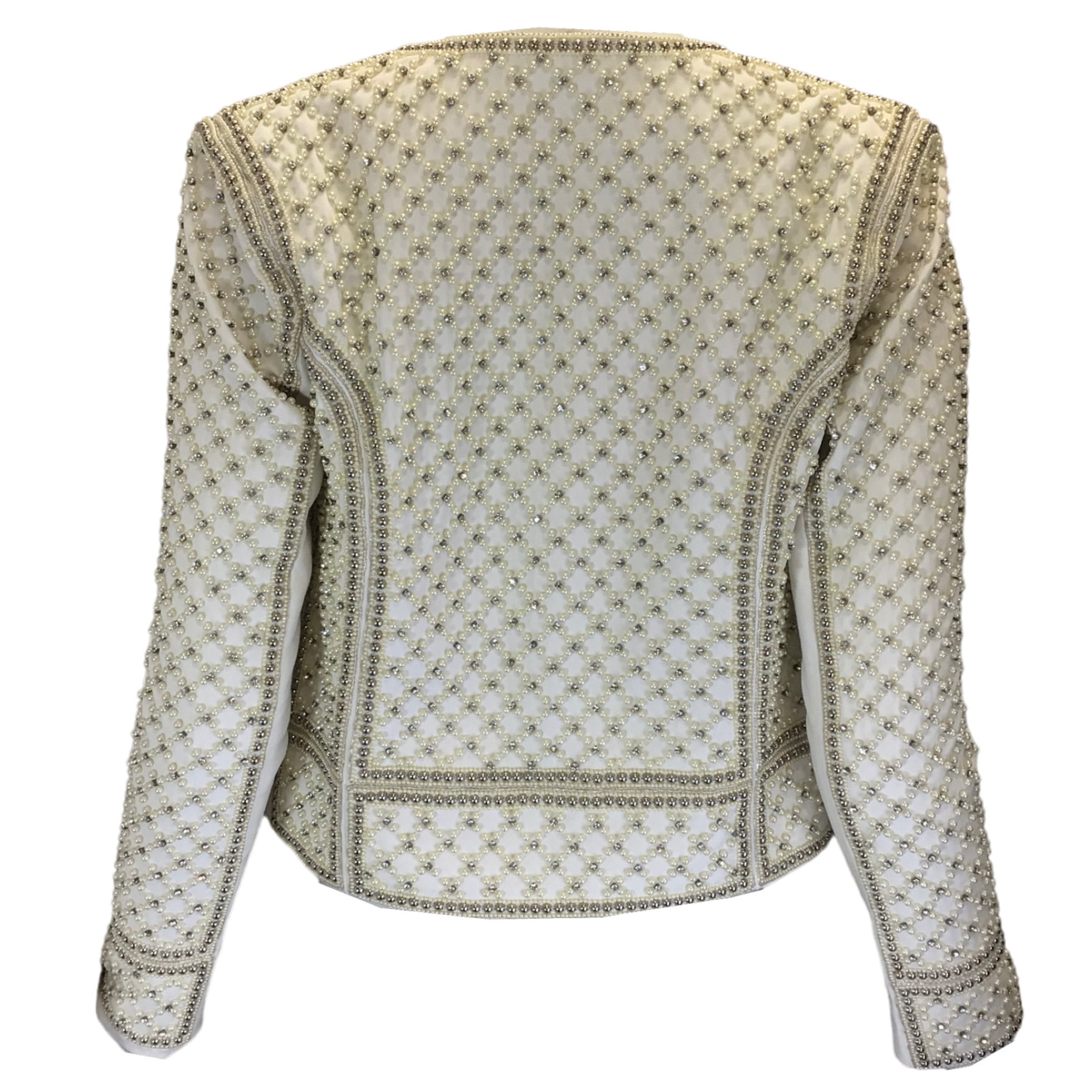 L'Agence White Pearl and Rhinestone Embellished Esme Jacket