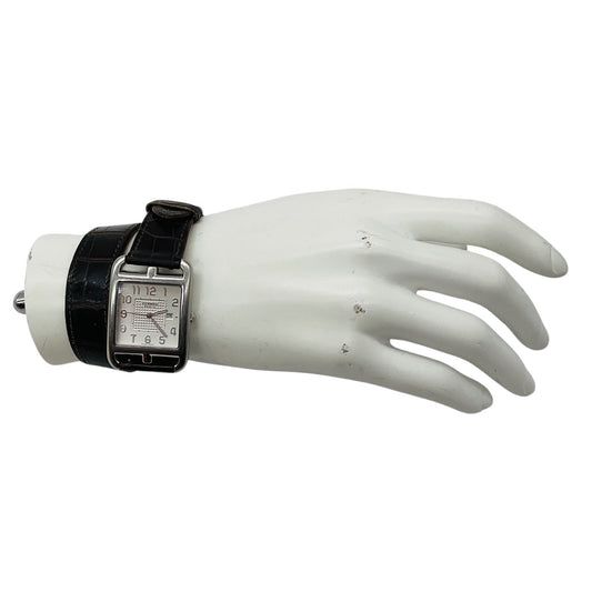 Hermes 2016 Silver Stainless Steel Case Cape Cod Watch with Brown Alligator Skin Leather Strap