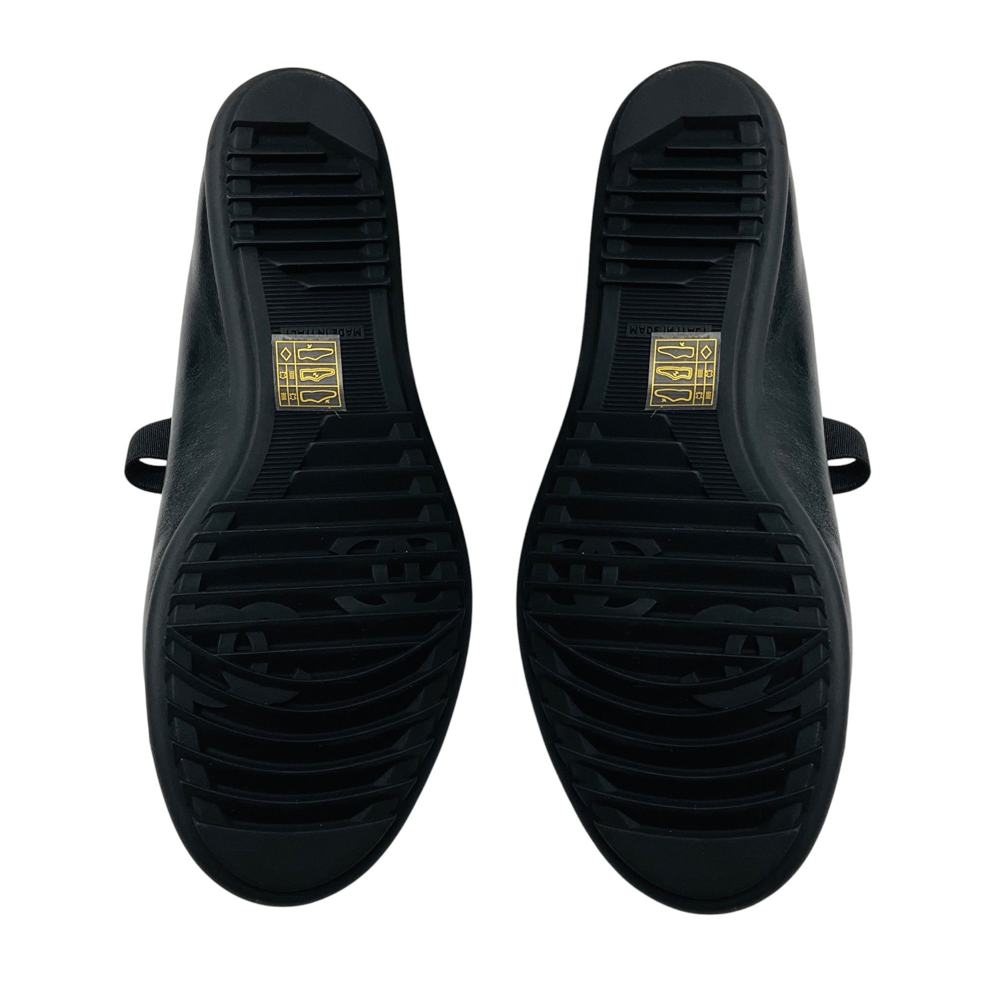 Chanel Black Lambskin Cap Toe CC Mary Jane Flats